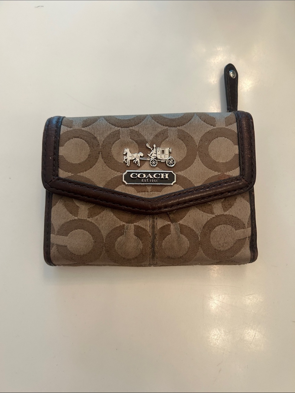 Coach Dark Brown Leather Bi-Fold Wallet with ID Window